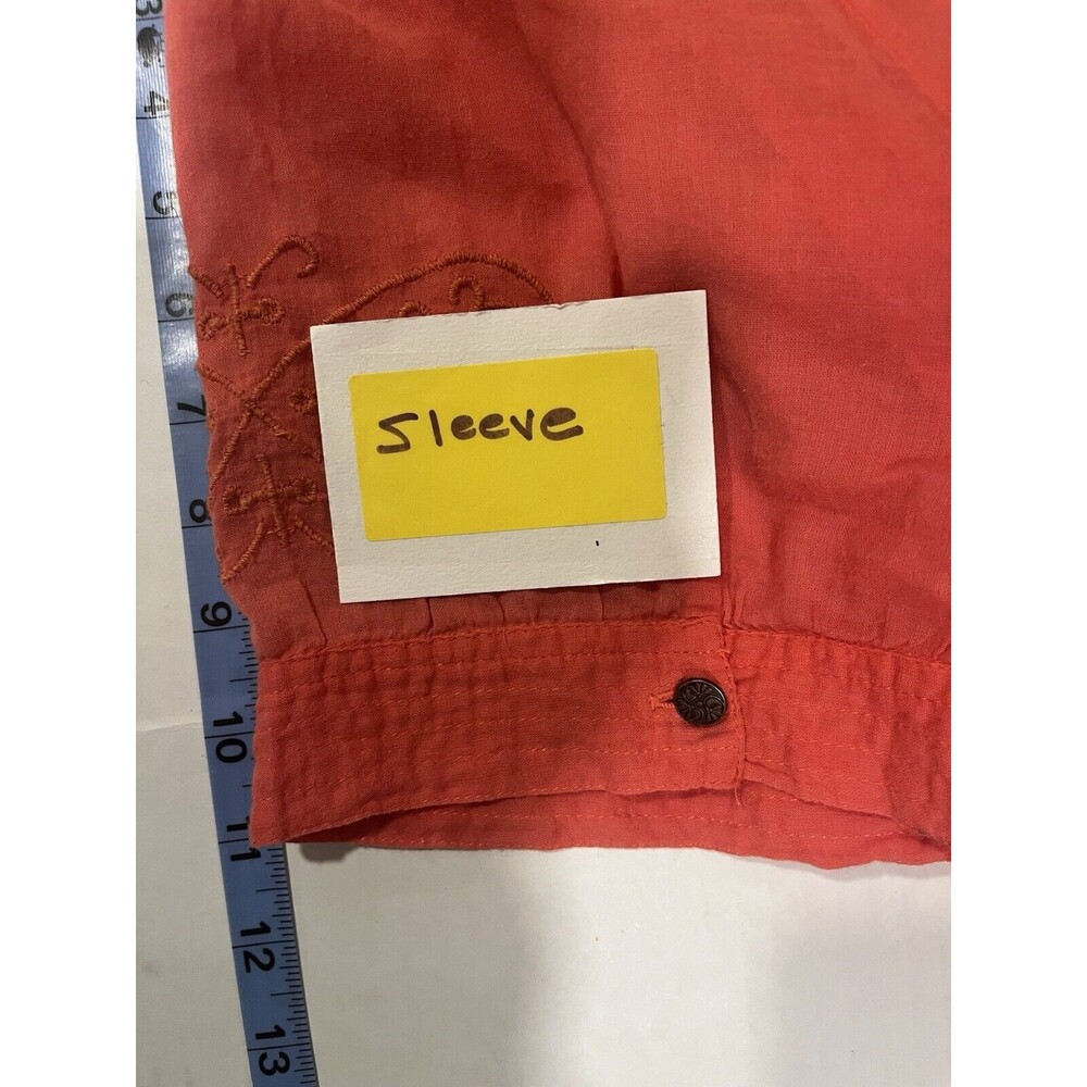 NINE WEST Women L Pink Short Sleeve Top Embroidered Pleated Boho Peasant Hippie - Picture 8 of 11